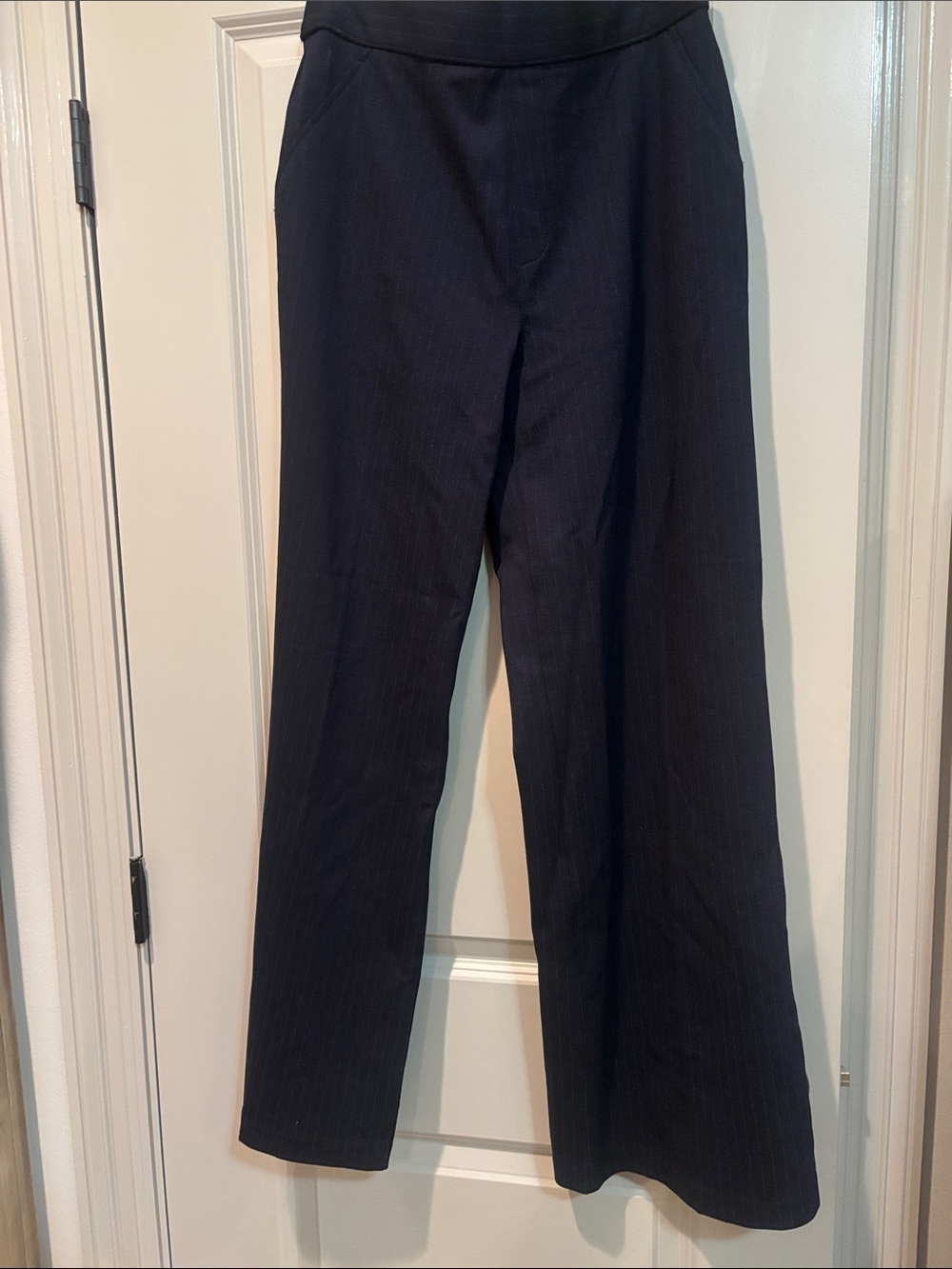Spanx Women's Blue and Navy Pinstripe Wide Lef Trousers